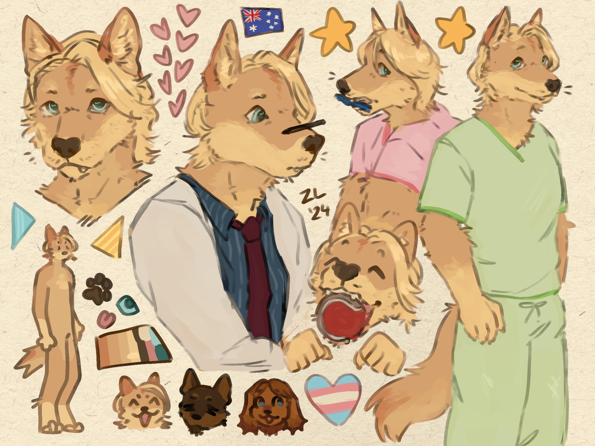 sketch page of a furry version of robert chase from house md